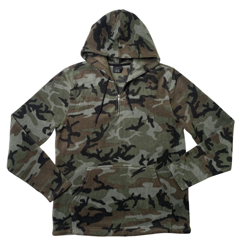 RVCA Hoodie Mens M Medium Army Camo Half Zip Fleece Pockets Pullover Sweatshirt